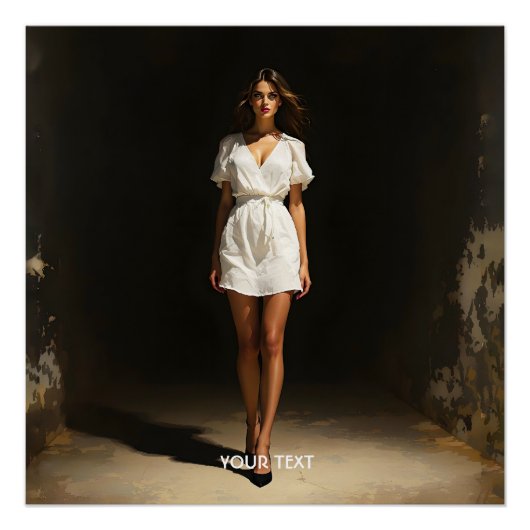 Fantasy Schattigee witte jurk meisje Perfect Poster (Voorkant)