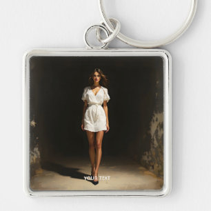 Fantasy Schattigee witte jurk meisje Sleutelhanger