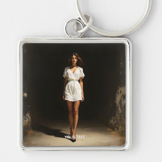 Fantasy Schattigee witte jurk meisje Sleutelhanger (Voorkant)
