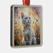 Fantasy Schattigee Witte Kat Vlinders Metalen Ornament (Rechts)