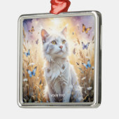 Fantasy Schattigee Witte Kat Vlinders Metalen Ornament (Links)