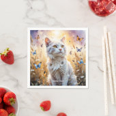 Fantasy Schattigee Witte Kat Vlinders Servet (Insitu)