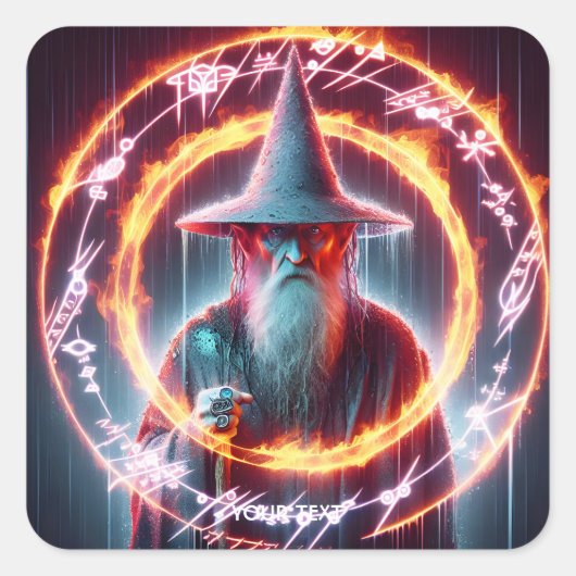 Fantasy Schattigee Wizard Fire Rings Vierkante Sticker (Voorkant)