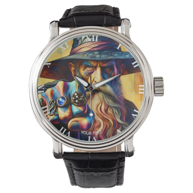 Fantasy Schattigee Wizard Fist Tattoo Horloge (Voorkant)