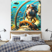 Fantasy Schattigee Wombat Pilot Onderwater Canvas Afdruk (Insitu (Slaapkamer))