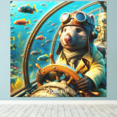 Fantasy Schattigee Wombat Pilot Onderwater Canvas Afdruk (Insitu (Houten vloer))