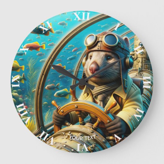 Fantasy Schattigee Wombat Pilot Onderwater Grote Klok (Voorkant)