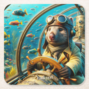Fantasy Schattigee Wombat Pilot Onderwater Kartonnen Onderzetters