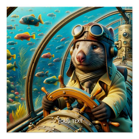 Fantasy Schattigee Wombat Pilot Onderwater Perfect Poster (Voorkant)