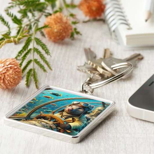 Fantasy Schattigee Wombat Pilot Onderwater Sleutelhanger (Zijkant)