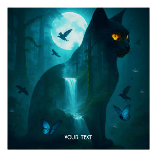 Fantasy Schattigee zwarte surrealistische kat Perfect Poster