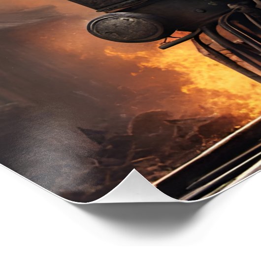 Fantasy schedel trein vlammen wrak perfect poster (Hoek)