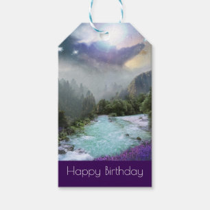 Fantasy Schilderachtig Natuur Landschap Happy Birt Cadeaulabel