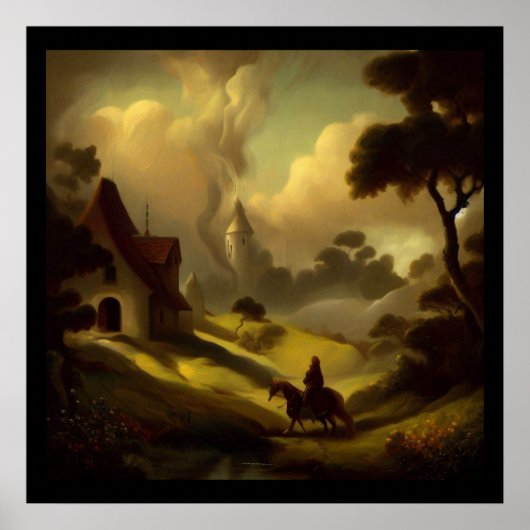 Fantasy Schilderij 2 - Middeleeuws landschap Poster (Voorkant)