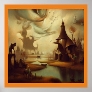 Fantasy Schilderij 3 - Middeleeuws landschap Poster