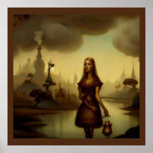 Fantasy Schilderij 4 - Meisje Holding Lantaarn Poster
