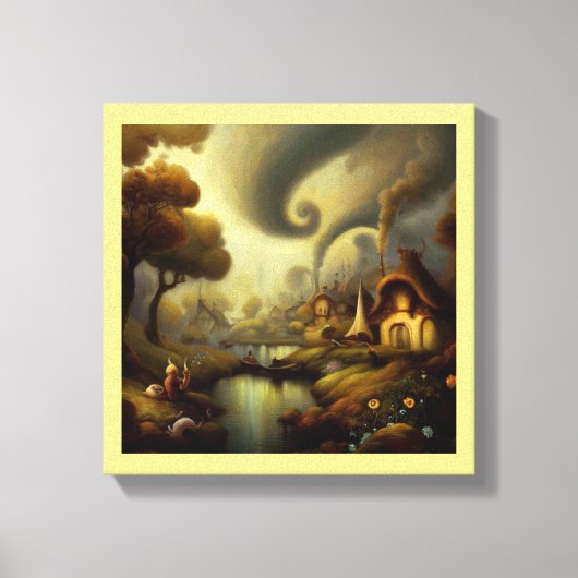 Fantasy Schilderij 5 - Dorpslandschap Canvas Afdruk (Voorkant)