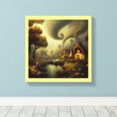 Fantasy Schilderij 5 - Dorpslandschap Canvas Afdruk (Insitu (Houten vloer))