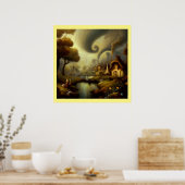 Fantasy Schilderij 5 - Dorpslandschap Poster (Keuken)