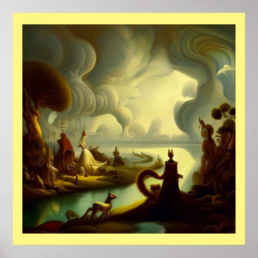 Fantasy Schilderij 6 - Dorpslandschap Poster (Voorkant)