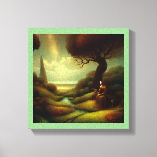 Fantasy Schilderij 7  - Vrouw en Kat Canvas Afdruk (Voorkant)