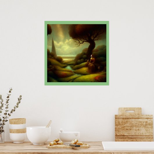 Fantasy Schilderij 7 - Vrouw en Kat Poster (Keuken)