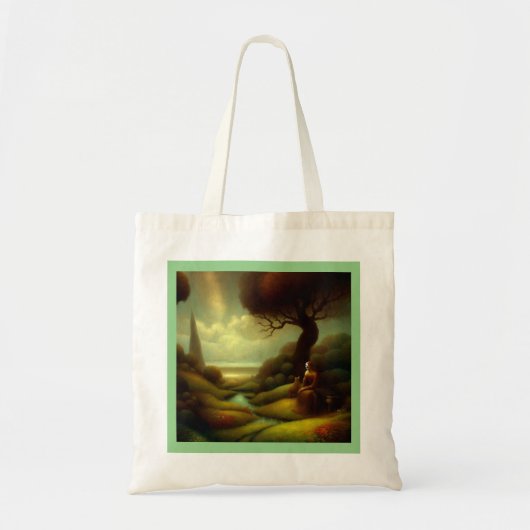 Fantasy Schilderij 7 - Vrouw en Kat Tote Bag (Voorkant)