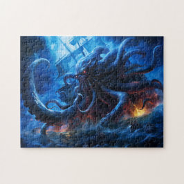 Fantasy Schilderij Kraken Aanvalt Schip op Zee Legpuzzel