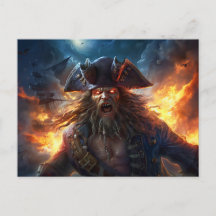 Fantasy Schilderij Vlammende Piraat in Strijdtafer