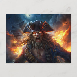 Fantasy Schilderij Vlammende Piraat in Strijdtafer Briefkaart