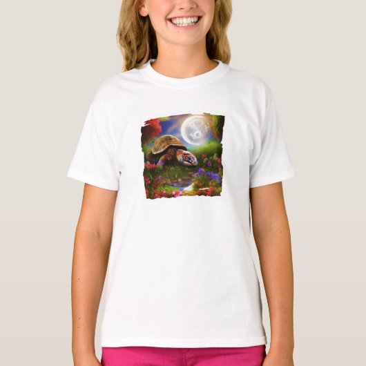 Fantasy schildpad en maan T-shirt (Voorkant)