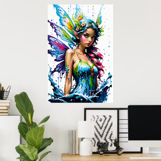 Fantasy Schoon Kleurrijk Cyaan Groen Fee Poster