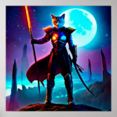 Fantasy Sci-fi Cat Warrior Digital Art Poster (Voorkant)