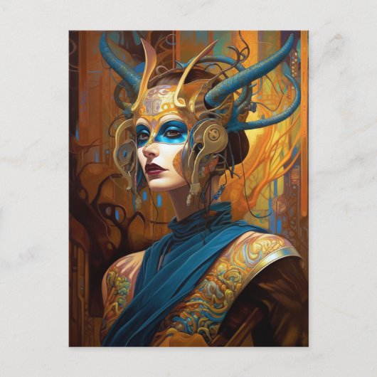 Fantasy Sci-Fi Queen Headdress Mask Briefkaart (Voorkant)