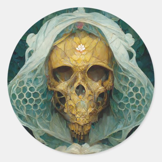 Fantasy Sci-Fi van de Drone Bee Skull Ronde Sticker (Voorkant)