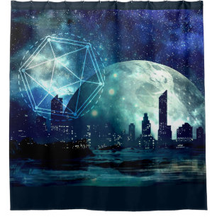 Fantasy Science Fiction City. Ruimteverneveling Douchegordijn