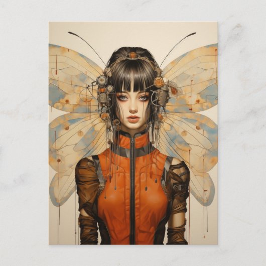 Fantasy SciFi Insectenvrouw Vlindervleugels Briefkaart (Voorkant)