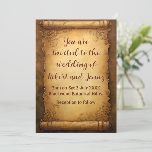 Fantasy Scroll bruiloft uitnodiging (Staand voorkant)