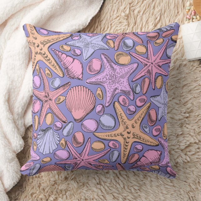Fantasy Sea Pattern Pillow, Purple Coastal Decor Kussen (Deken)