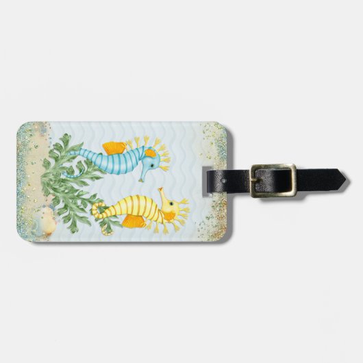 Fantasy Seahorse en Bling Bagagelabel (Voorkant horizontaal)