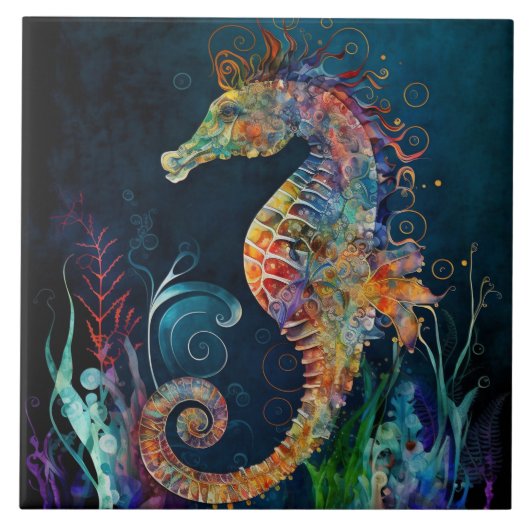 Fantasy Seahorse Waterverf Tegeltje (Voorkant)