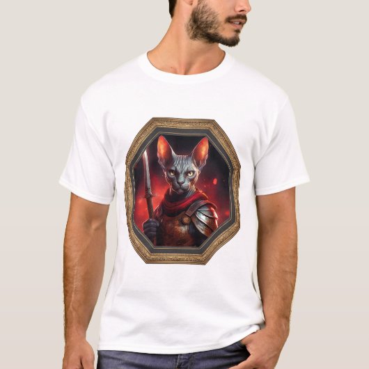 Fantasy Sfinx Kat Krijger In Frame T-shirt (Voorkant)