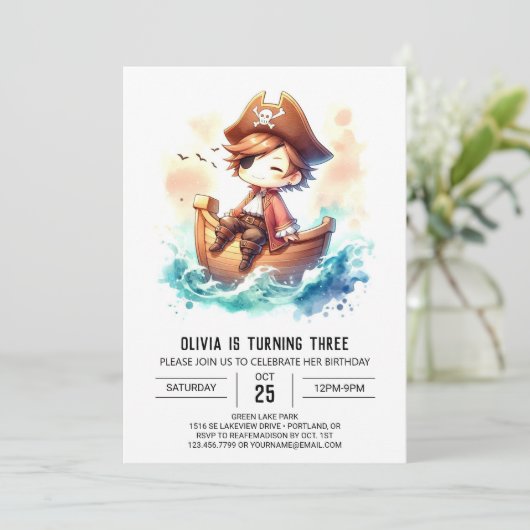 Fantasy Ship Pirate Verjaardag Kaart (Staand voorkant)