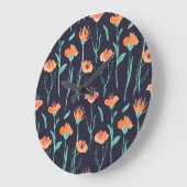 Fantasy Sinaasappel Flowers: Waterverf Dark Patter Grote Klok (Hoek)