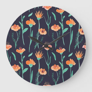 Fantasy Sinaasappel Flowers: Waterverf Dark Patter Grote Klok