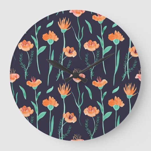 Fantasy Sinaasappel Flowers: Waterverf Dark Patter Grote Klok (Voorkant)