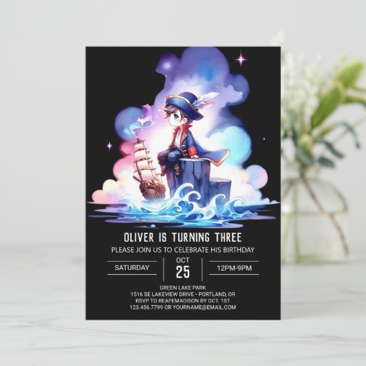 Fantasy Sjabloon Pirate Verjaardag Kaart (Staand voorkant)
