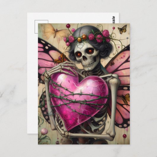 Fantasy Skelet met prikkeldraad hart Briefkaart (Voorkant / Achterkant)