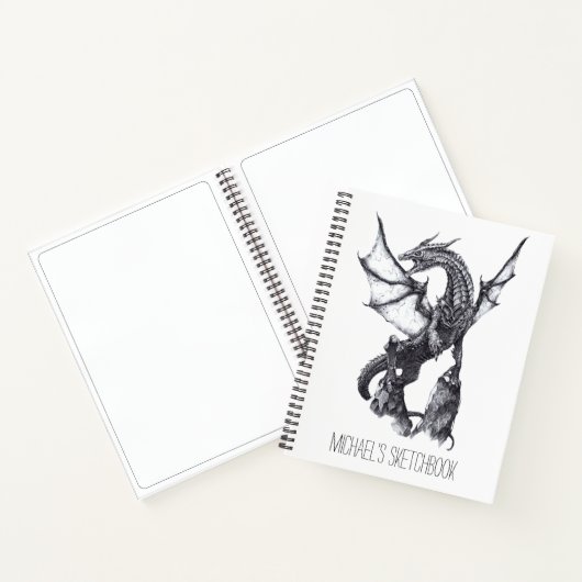 Fantasy Sketchbook Dragon Tekening Aangepaste naam Notitieboek (Binnen)