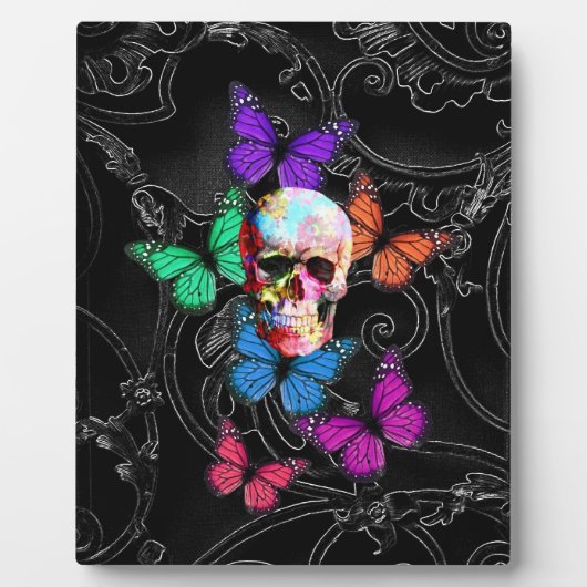 Fantasy skull and colored butterflits fotoplaat (Voorkant)